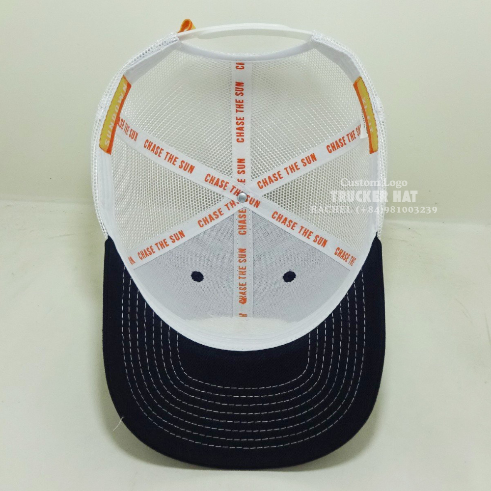 Custom Rubber Logo Patch XL Hats R 112 Trucker 6 Panels Inner Tapes Label Sweatband Slightly Brim Snapback Closure Vietnam OEM 7