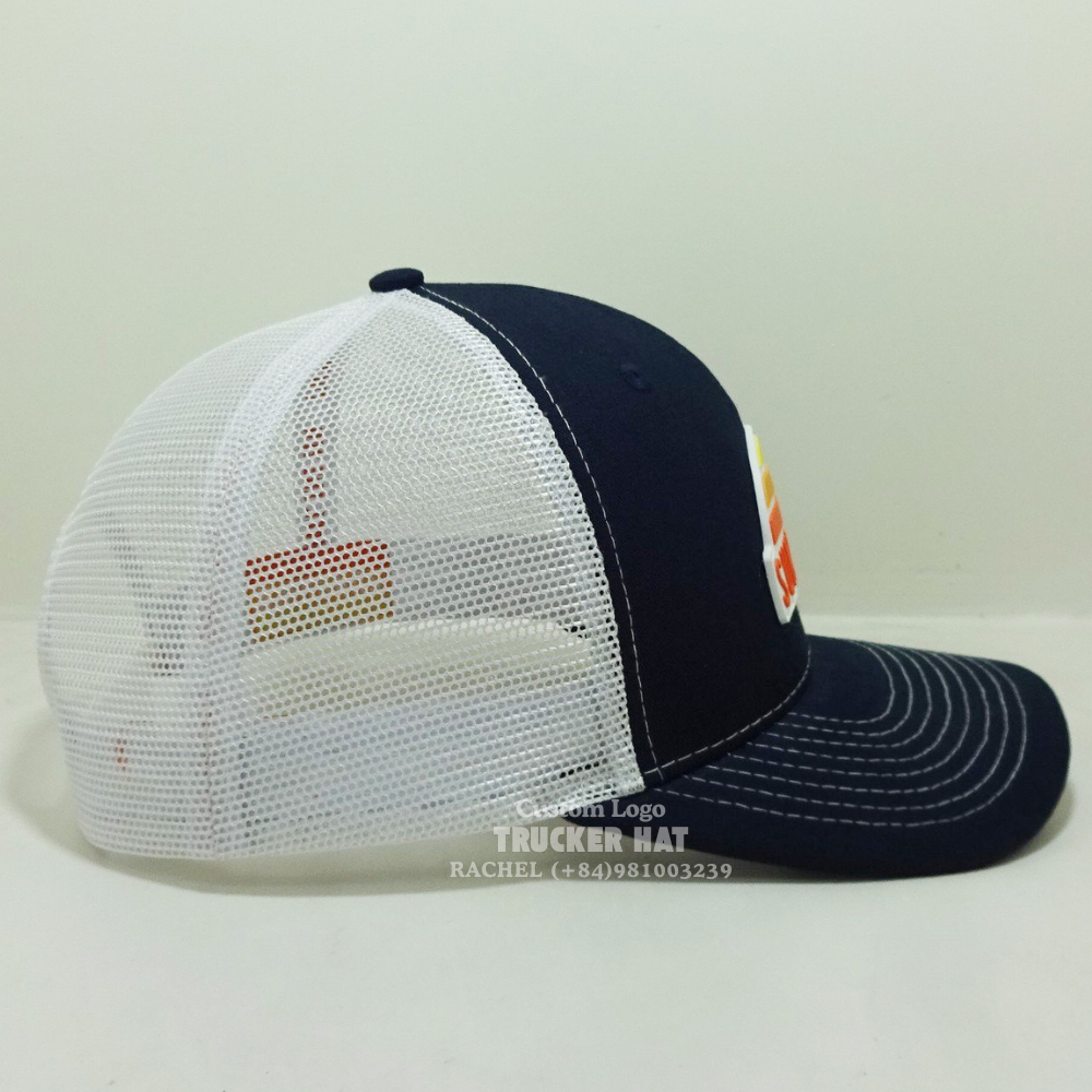 Custom Rubber Logo Patch XL Hats R 112 Trucker 6 Panels Inner Tapes Label Sweatband Slightly Brim Snapback Closure Vietnam OEM 4