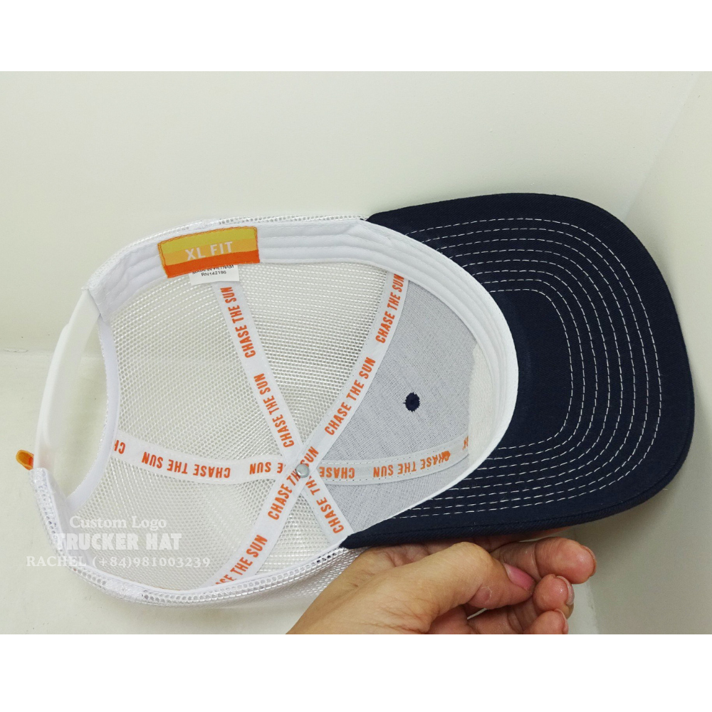 Custom Rubber Logo Patch XL Hats R 112 Trucker 6 Panels Inner Tapes Label Sweatband Slightly Brim Snapback Closure Vietnam OEM 6