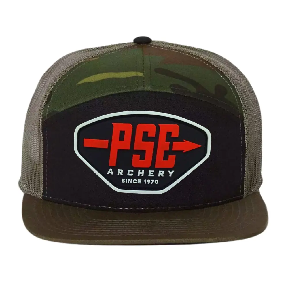 Custom Rubber Logo Patches 7 Panel Trucker Hats Green Camouflage Adjustable Plastic Single Row Buckle for Men Women Streetstyle 5