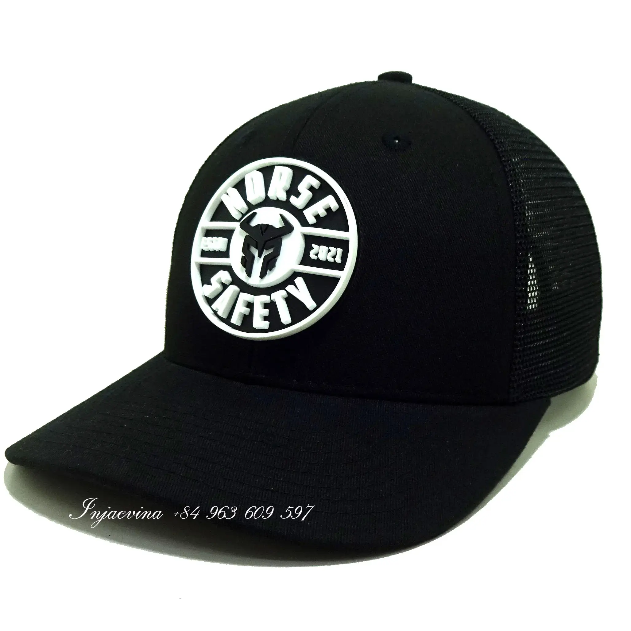 Custom Rubber Logo Trucker Hats Black Snapback Caps Hat Custom Rubber Patch Vietnam Promotional Hat Sports Cap for Man 2