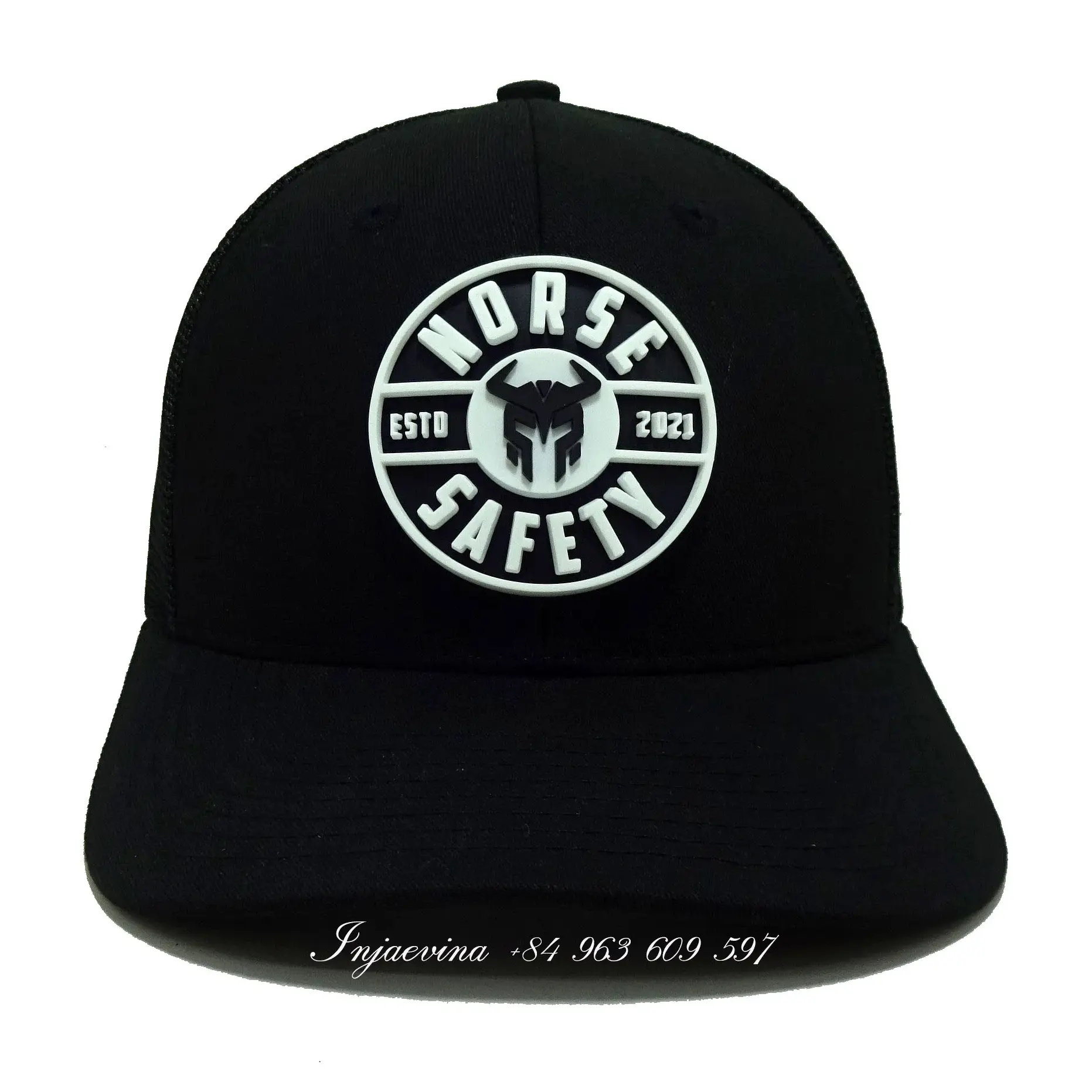 Custom Rubber Logo Trucker Hats Black Snapback Caps Hat Custom Rubber Patch Vietnam Promotional Hat Sports Cap for Man 1