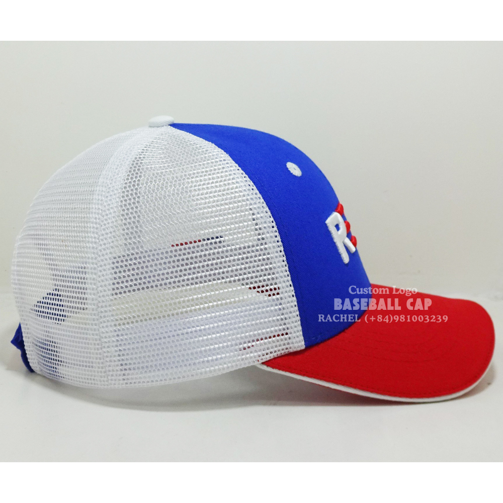 Custom Sandwich Brim Embroidered Baseball Trucker Hats 6 Panel American Flag Logo Brim Printed Adjustable Velcro Magic Sticker 4