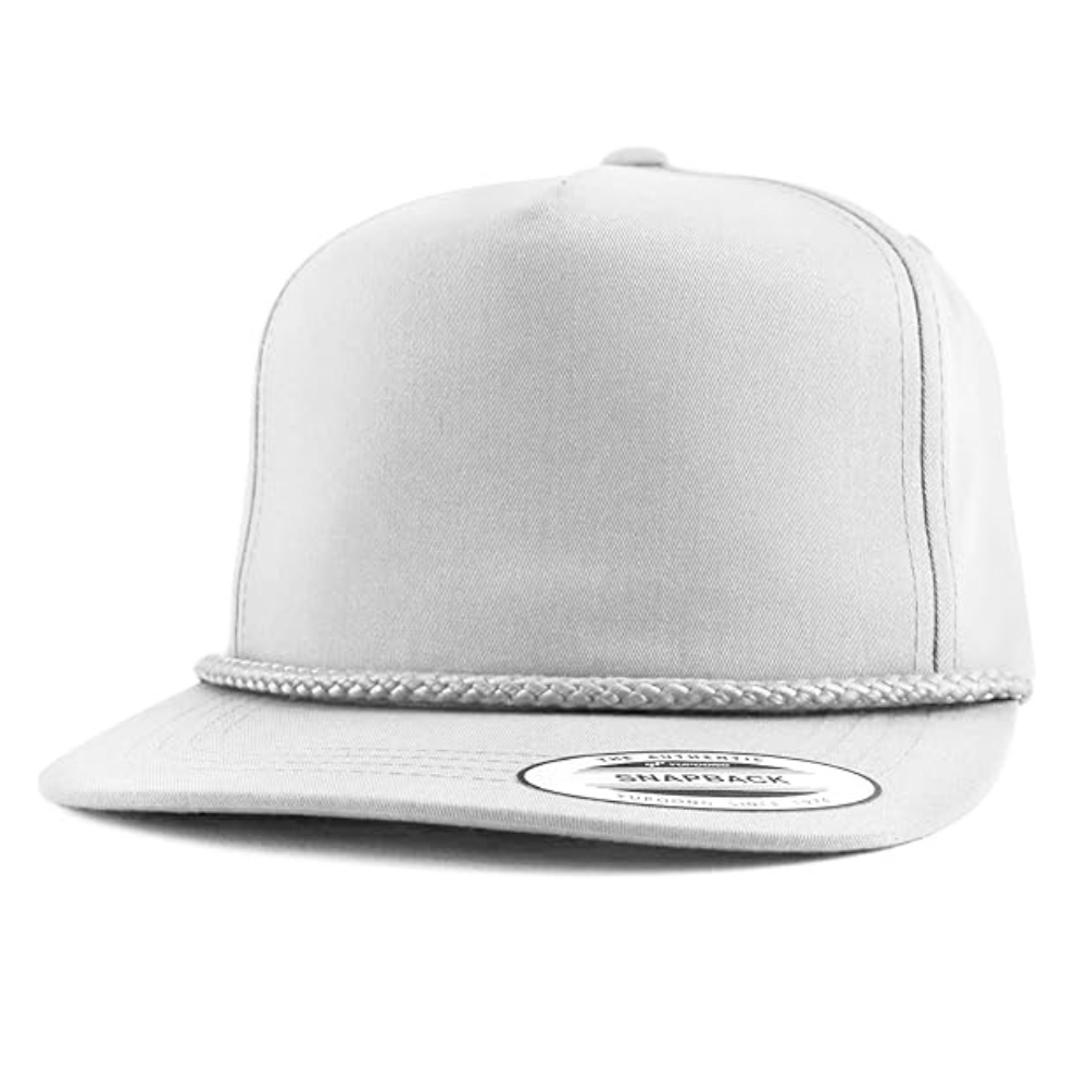Custom Snapback 5 Panel Leather Logo Patch Navy Blue White Sticker and Rope on Brim Single Row Buckle Snapback Solid Color OEM 4