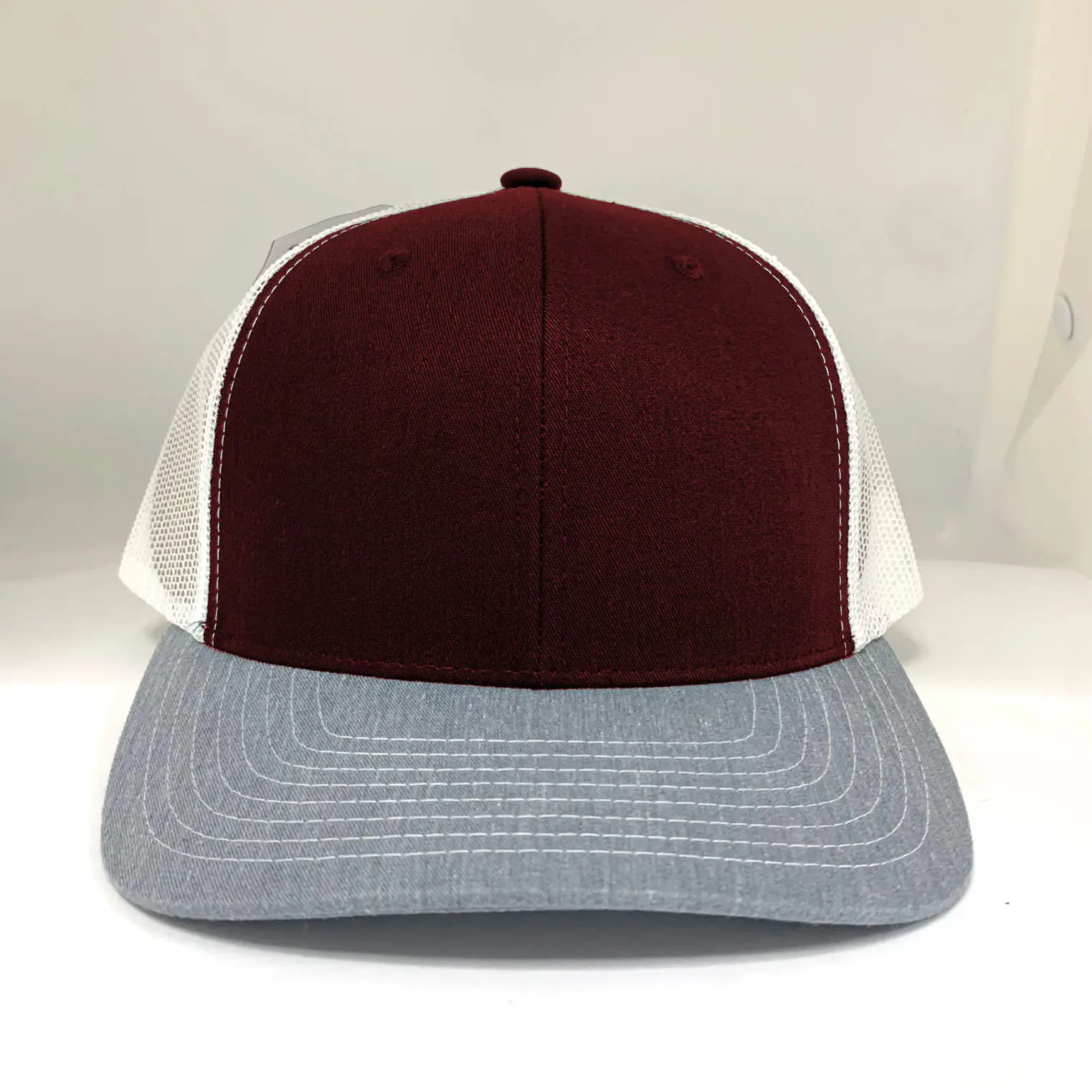 Custom Tricolor Heather Gray Burgundy White Mesh Trucker Hats Snapback Vietnam Promotion Cap for Business 1