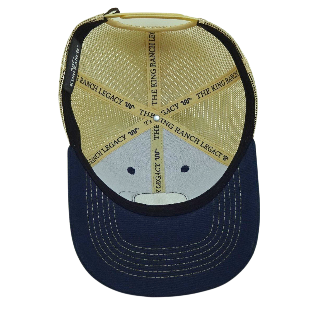 Custom Trucker Hat 6 Panel Embroidery Woven Patch Navy Blue Yellow Mesh Printed Seam Tapes Single Plastic Breasted Buckle Unisex 6