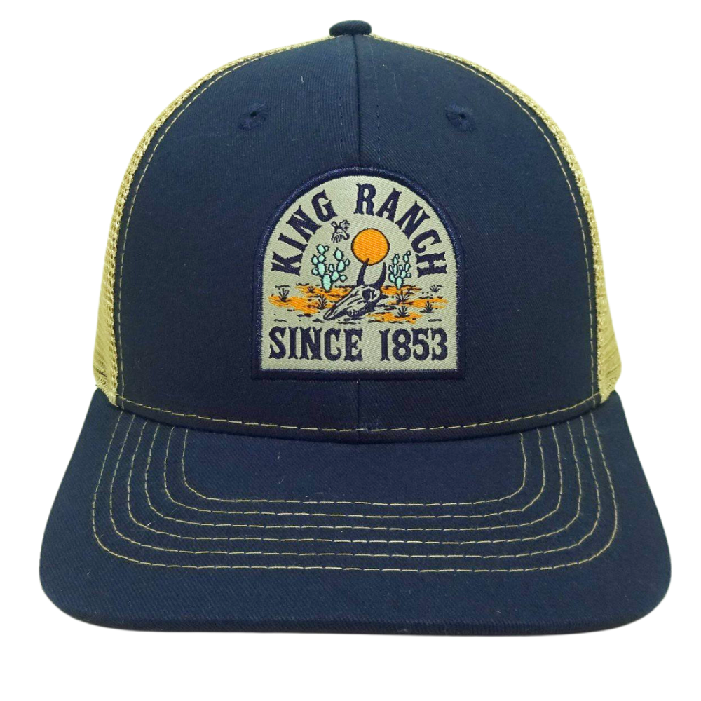 Custom Trucker Hat 6 Panel Embroidery Woven Patch Navy Blue Yellow Mesh Printed Seam Tapes Single Plastic Breasted Buckle Unisex 2