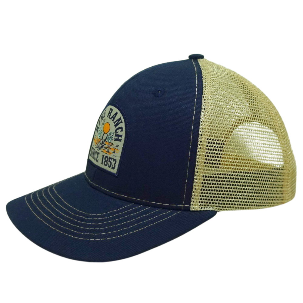 Custom Trucker Hat 6 Panel Embroidery Woven Patch Navy Blue Yellow Mesh Printed Seam Tapes Single Plastic Breasted Buckle Unisex 3