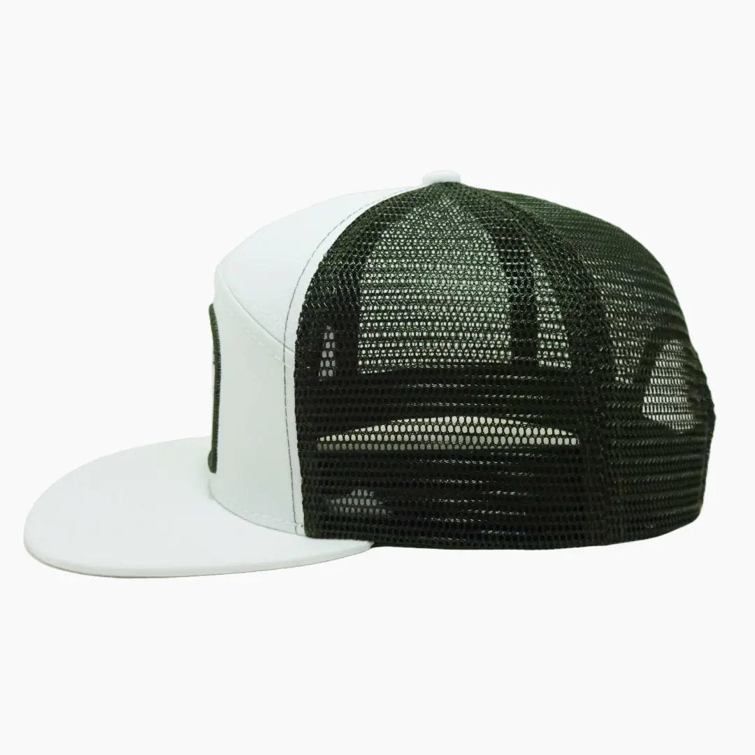 Custom Woven Patch 7 Panel Trucker Hat Flat Bill Meshback Structured Snapback Caps For Fishing Hunting Outdoor Vietnam Made L01 4