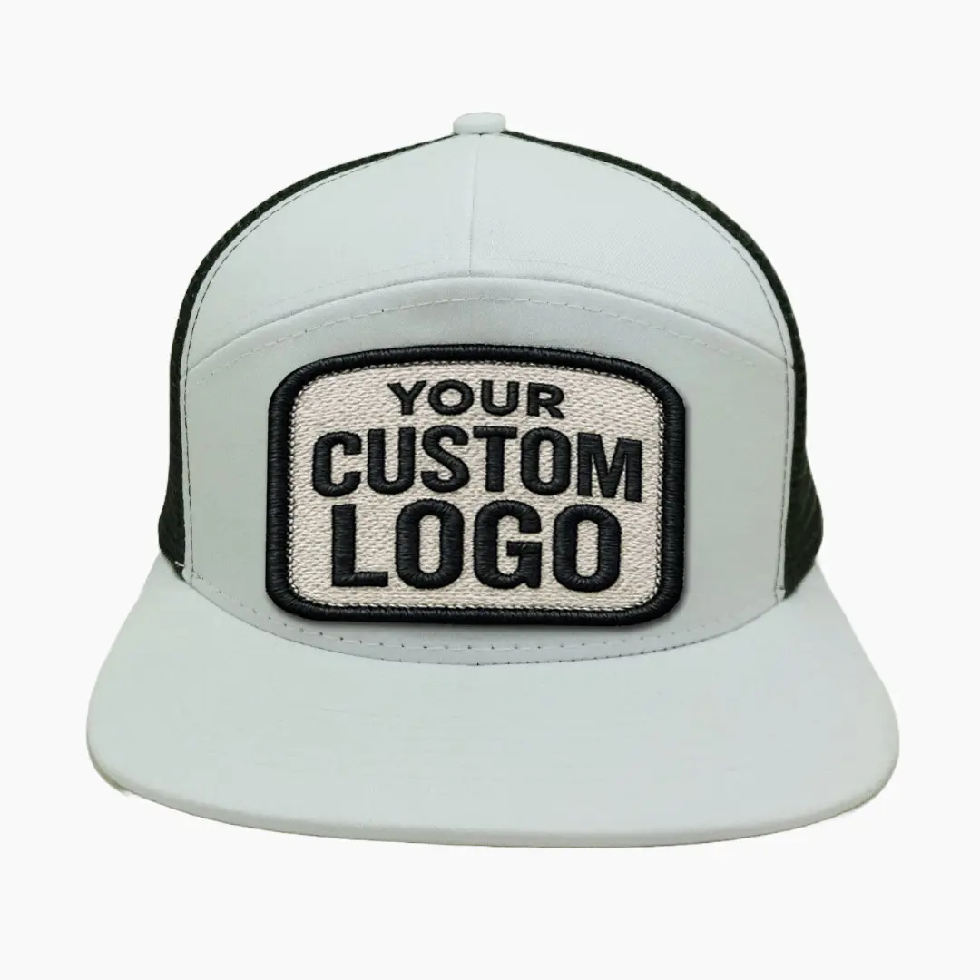 Custom Woven Patch 7 Panel Trucker Hat Flat Bill Meshback Structured Snapback Caps For Fishing Hunting Outdoor Vietnam Made L01 2