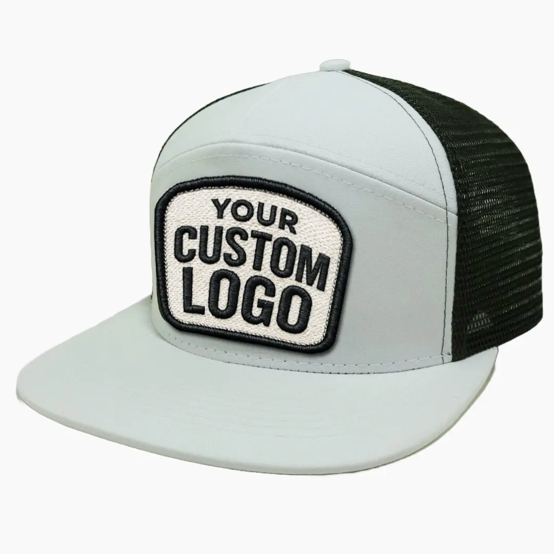 Custom Woven Patch 7 Panel Trucker Hat Flat Bill Meshback Structured Snapback Caps For Fishing Hunting Outdoor Vietnam Made L01 7