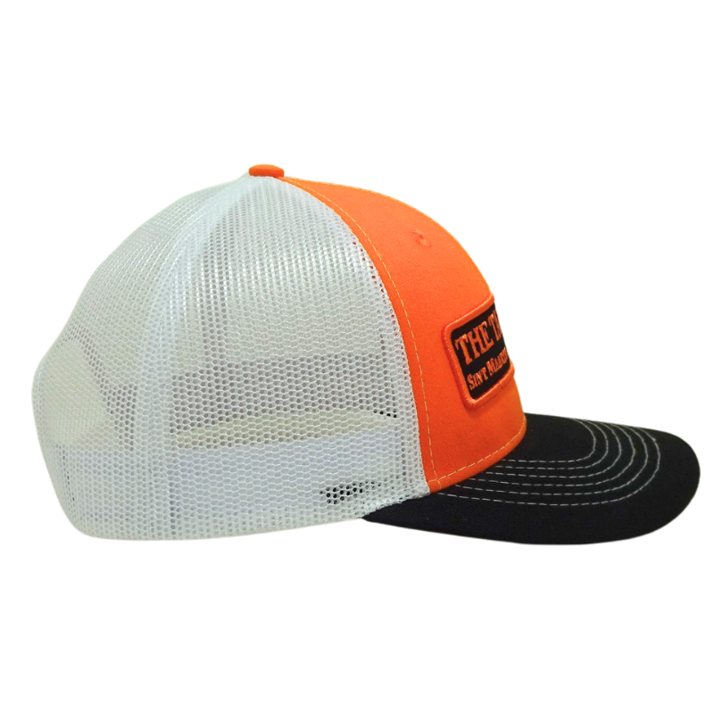 Custom Woven Patch Logo Mesh Back Trucker Hats 6 Panel Mid Profile Slightly Curved Brim Adjustable Caps Vietnam OEM Factory 4