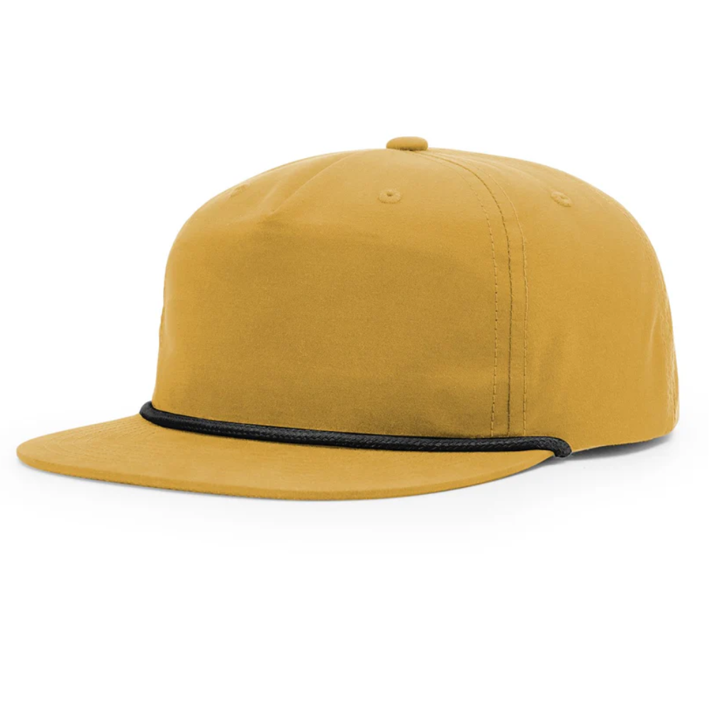 Custom Yellow 5 Panel Ri 256 With Your Country Leather Logo Patch Black Rope on Brim and Single Breasted Buckle for All Ages OEM 3