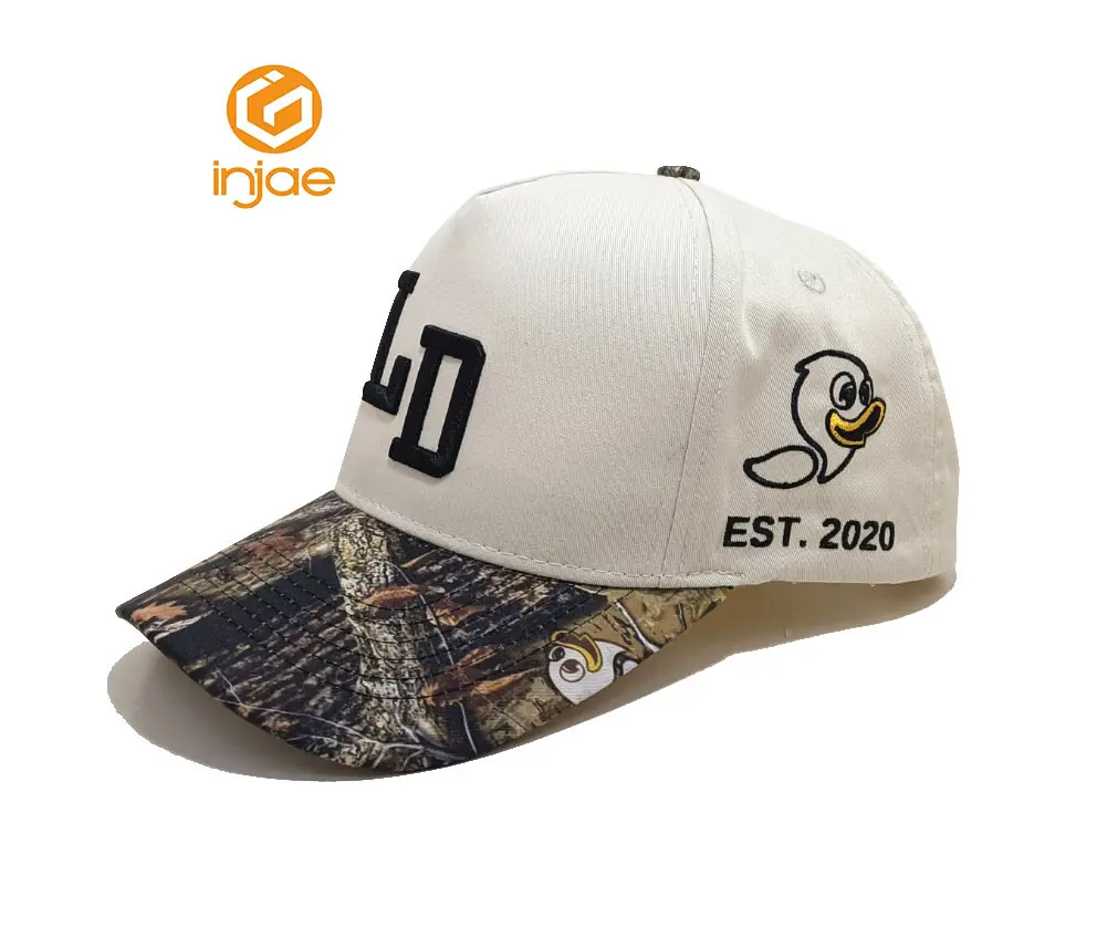 Customize High Fashion Two Tone Camo Baseball Cap Embroidery Logo Adjustable UV Protection Wholesale Sports Cap for Unisex