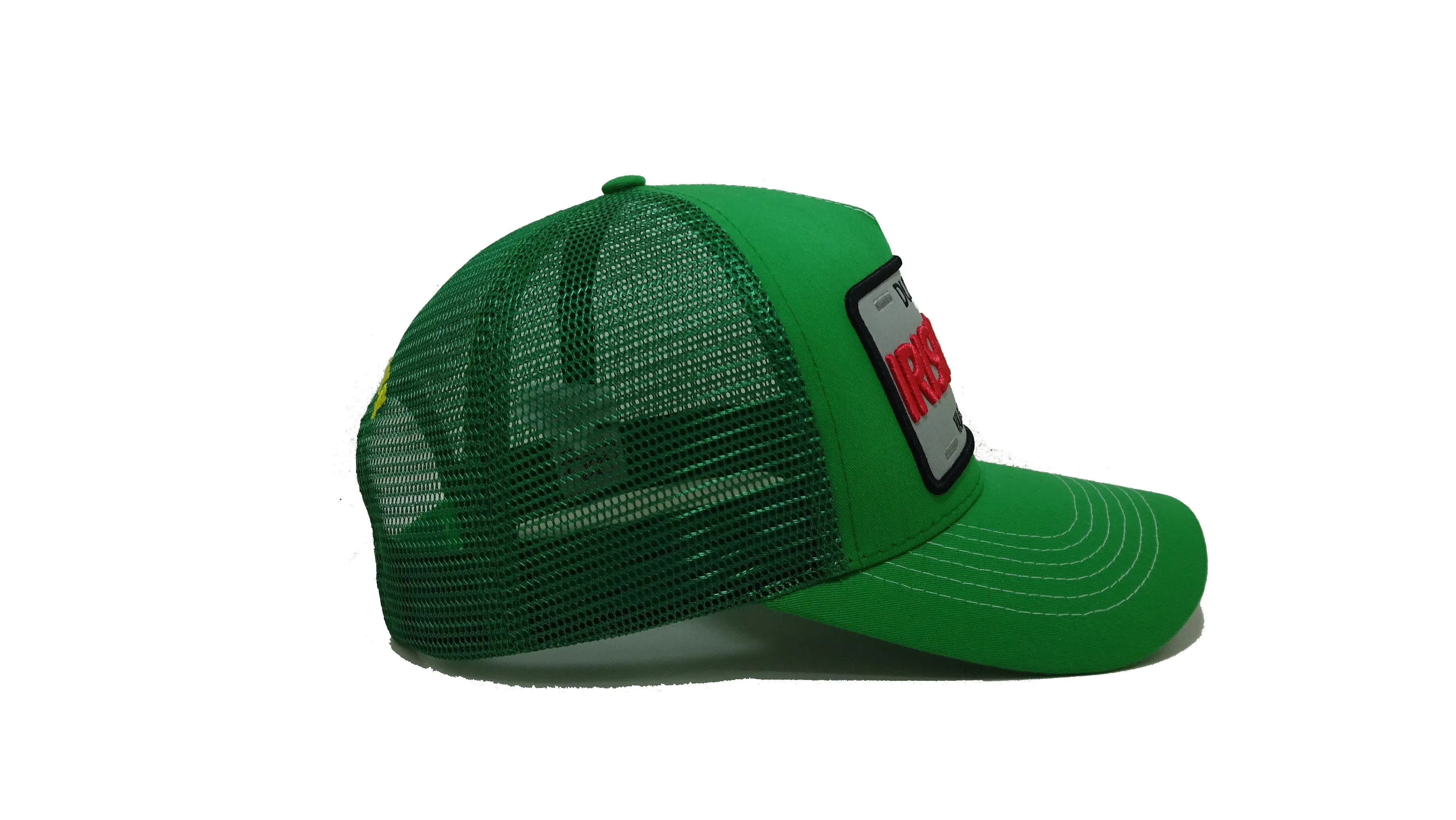 Customized Rishman Woven Patch Trucker Hats Custom Green Snapback Caps 5 Panels Custom Woven Patch Vietnam Promotional Hat 5