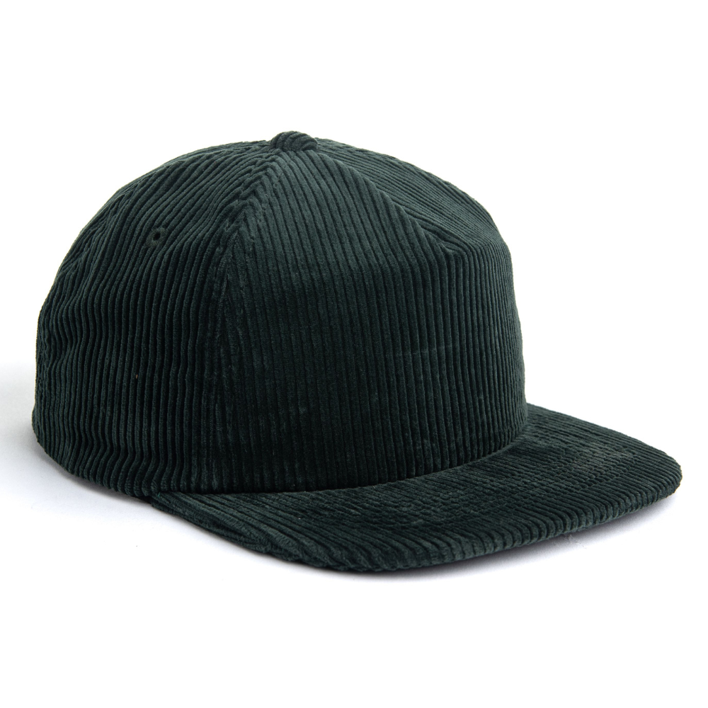 Dark Green Embroidered Corduroy Snapback Caps 5 Panel Custom Structured/Unstructured Plastic Single Row Buckle Vintage All Ages 4