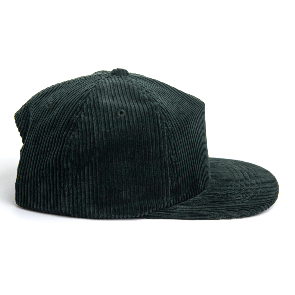 Dark Green Embroidered Corduroy Snapback Caps 5 Panel Custom Structured/Unstructured Plastic Single Row Buckle Vintage All Ages 5