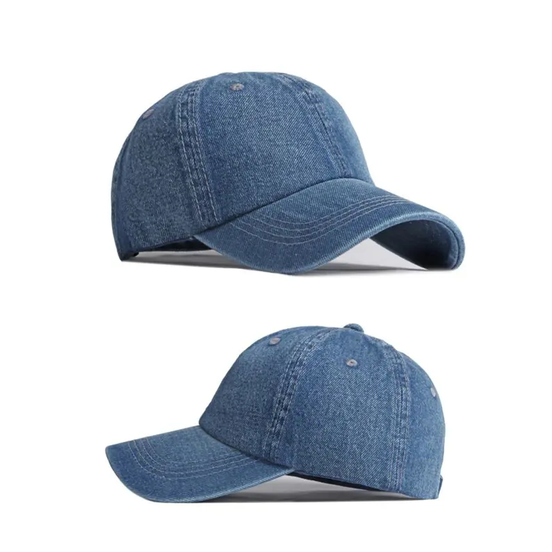 Denim High Quality Personalized Custom Logo Hats Washed Distressed 100% Cotton 6 Panel Embroidered Old Cowboy Baseball Cap 2