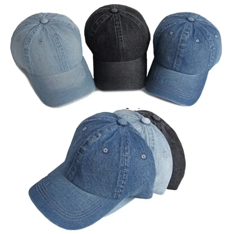 Denim High Quality Personalized Custom Logo Hats Washed Distressed 100% Cotton 6 Panel Embroidered Old Cowboy Baseball Cap