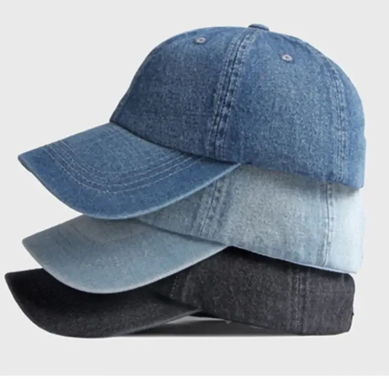 Denim High Quality Personalized Custom Logo Hats Washed Distressed 100% Cotton 6 Panel Embroidered Old Cowboy Baseball Cap 5