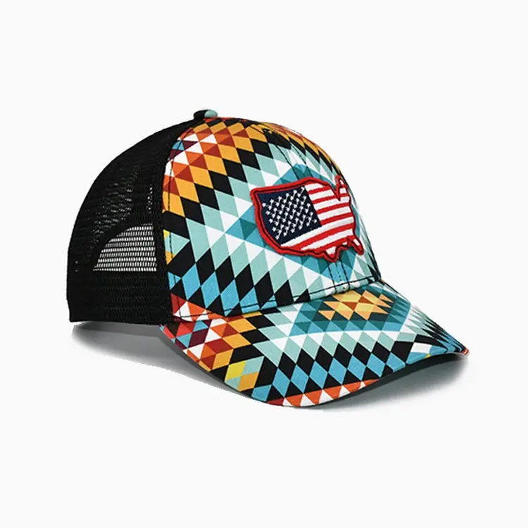 Digital Printing 6-Panel Woven Patch Logo Low Profile Curved Brim High Quality Cotton/Mesh Fabric Trucker Hat in Vietnam Factory 3