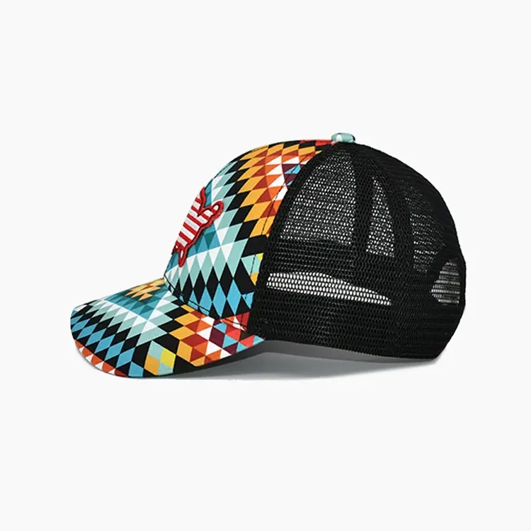 Digital Printing 6-Panel Woven Patch Logo Low Profile Curved Brim High Quality Cotton/Mesh Fabric Trucker Hat in Vietnam Factory 4