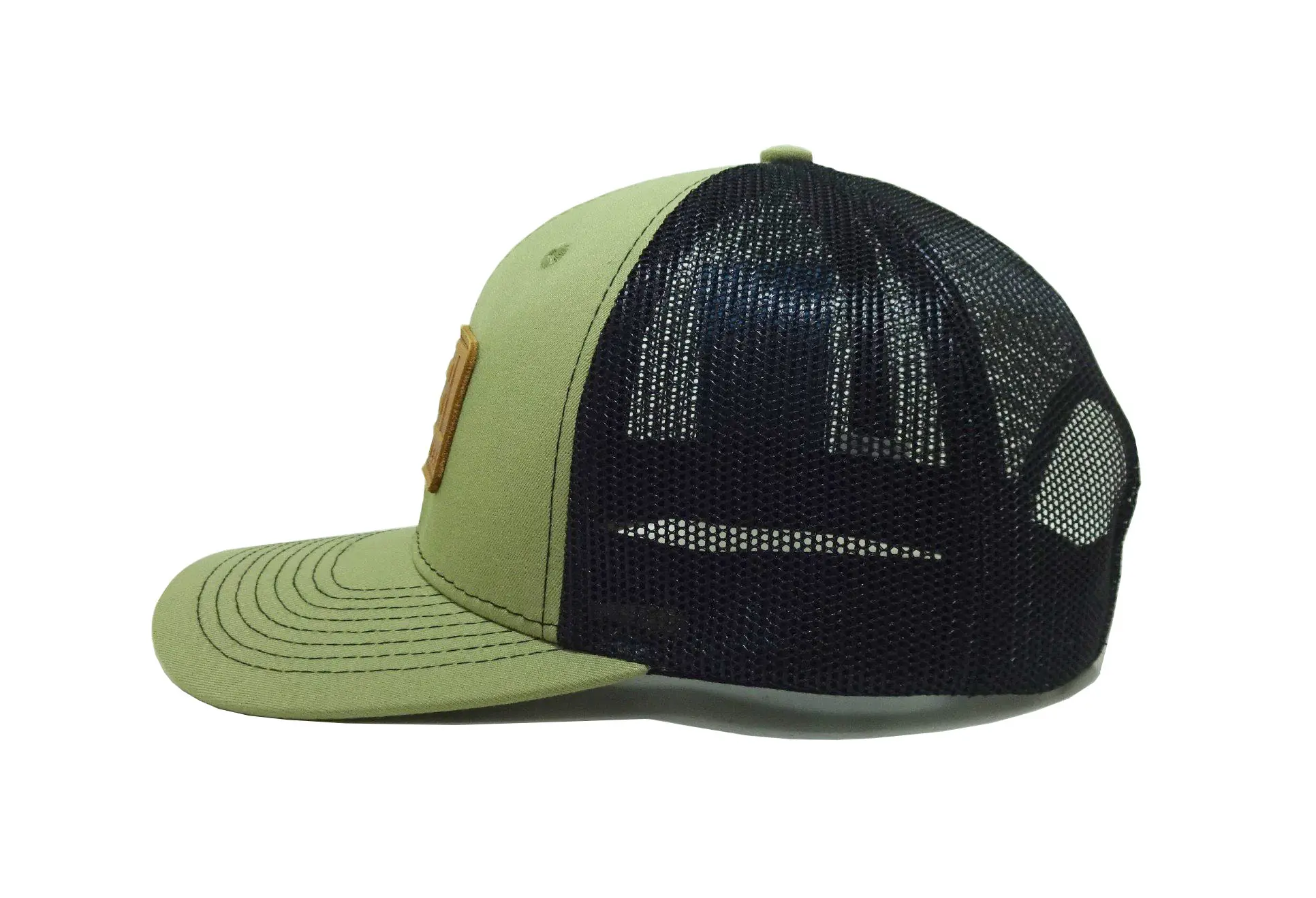 Emboss Leather Patch Logo Green Trucker Hats Custom Snapback Caps Custom Sublimated Patch Vietnam Promotional Hat 4