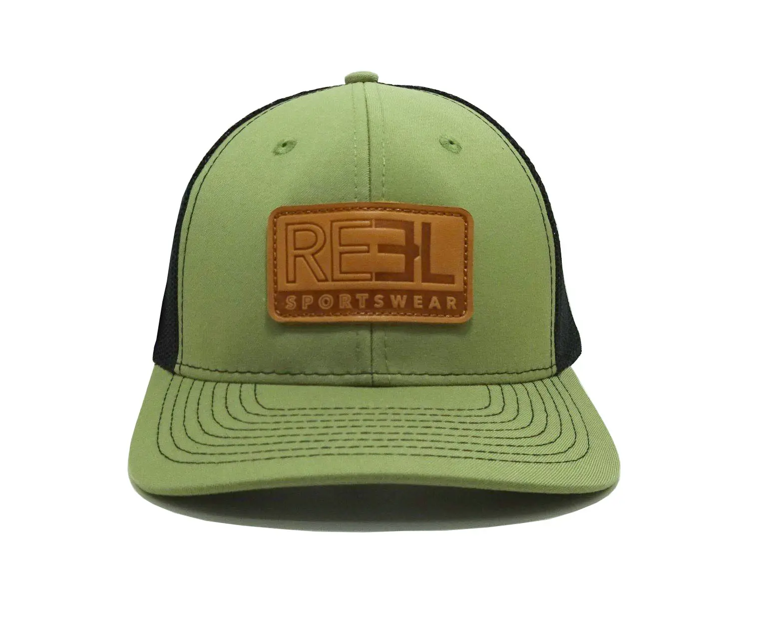 Emboss Leather Patch Logo Green Trucker Hats Custom Snapback Caps Custom Sublimated Patch Vietnam Promotional Hat 1