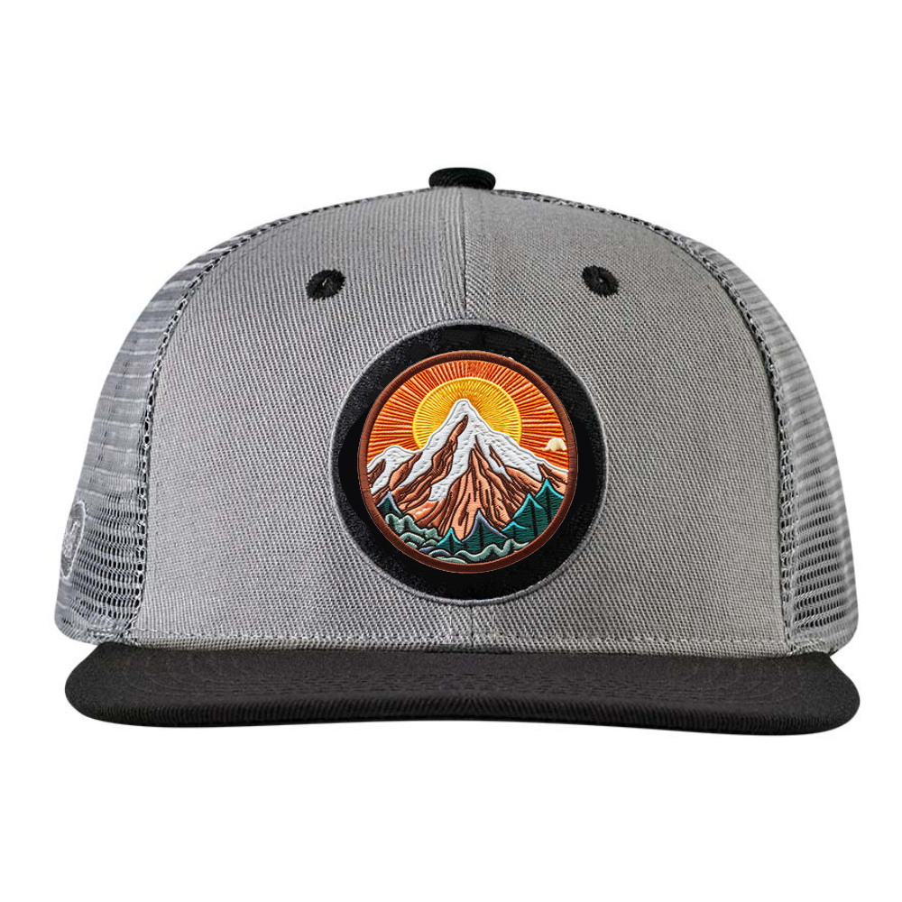 Embroidered Gray Trucker Hats 6 Panels Custom Brim And Eyelets Custom Inner Tapes Structured Caps Flat Brim Snapback Closure OEM 2