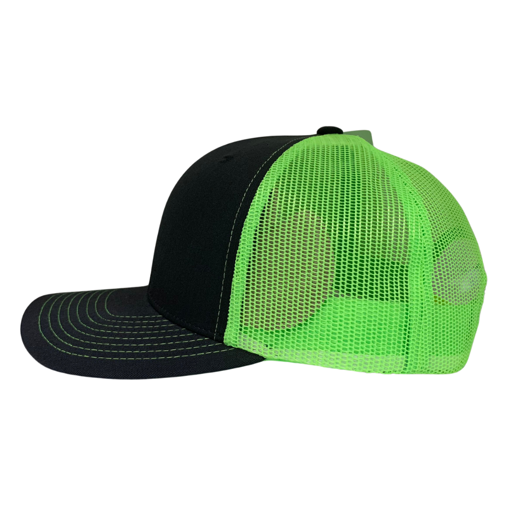 Embroidered Logo Patch 6 Panel Trucker Hats Neon Green Black Breathable Mesh Adjustable Single Row Buckle Structured Caps Unisex 3