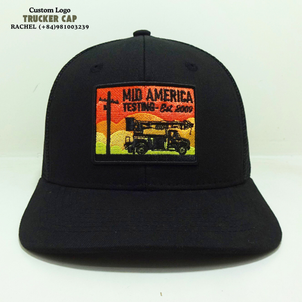 Embroidered Logo Patches Trucker Hats 6 Panel Gorras Structured Caps Whole Black Adjustable Snapback Closure Breathable Mesh 1