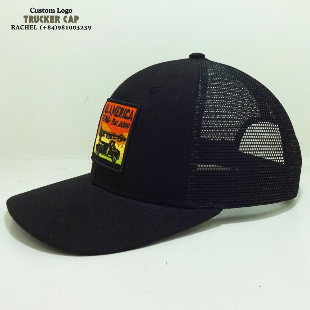 Embroidered Logo Patches Trucker Hats 6 Panel Gorras Structured Caps Whole Black Adjustable Snapback Closure Breathable Mesh 2
