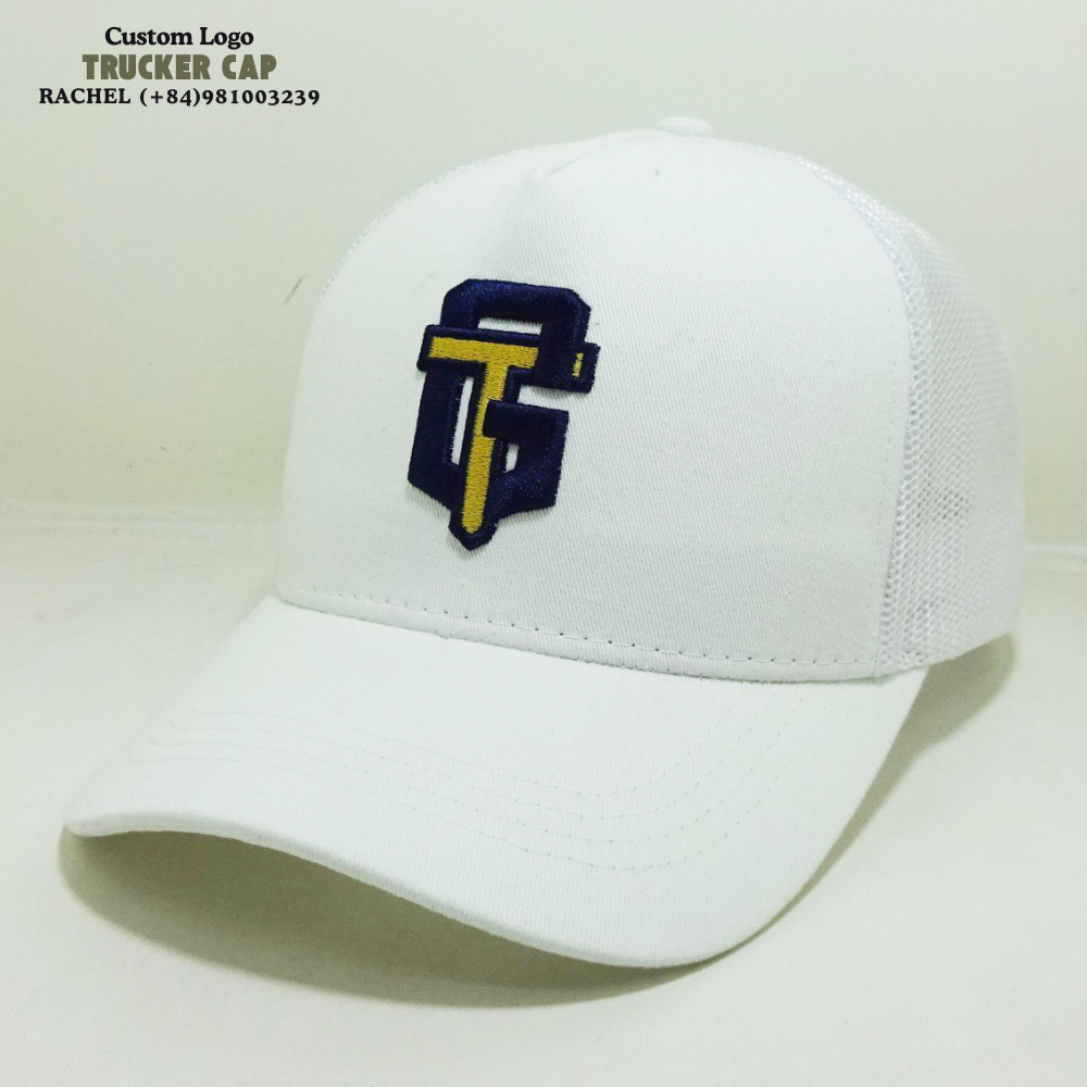 Embroidered Logo Trucker Hat 6 Panels Structured Caps Gorras 6 Panel Curved Brim Printed Inner Tapes Adjustable Snapback Closure 3