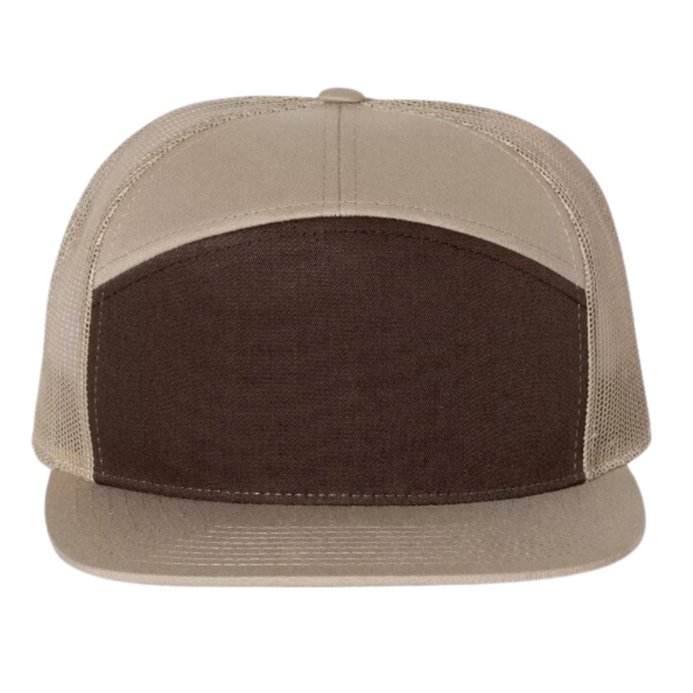 Embroidered Patch 7 Panel Trucker Hat Snapback Flat Brim Light and Dark Brown Custom Your Brand Logo for Business Promotions OEM 4