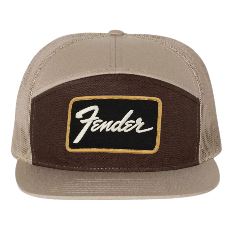 Embroidered Patch 7 Panel Trucker Hat Snapback Flat Brim Light and Dark Brown Custom Your Brand Logo for Business Promotions OEM 2