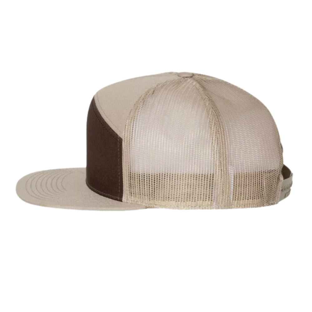 Embroidered Patch 7 Panel Trucker Hat Snapback Flat Brim Light and Dark Brown Custom Your Brand Logo for Business Promotions OEM 5
