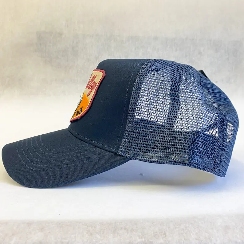 Embroidered Patch Trucker Hat Vintage Style Vietnam Made Cap Adjustable Plain Mesh Back For Hunting Casual Brand Promotion L01 4