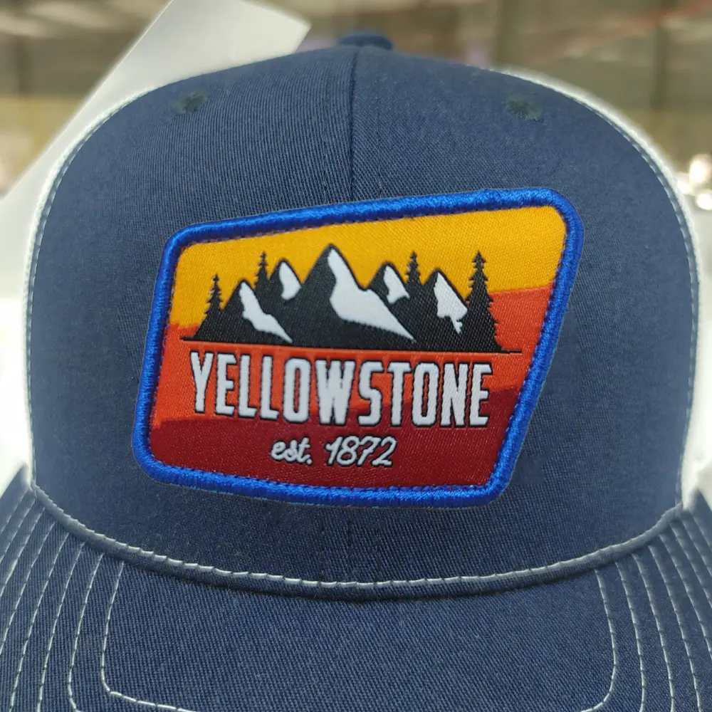 Embroidered R 112 Trucker Hats 6 Panel Structured Caps Contrast Stitching Lines on Brim Woven Patches Snapback Closure 3