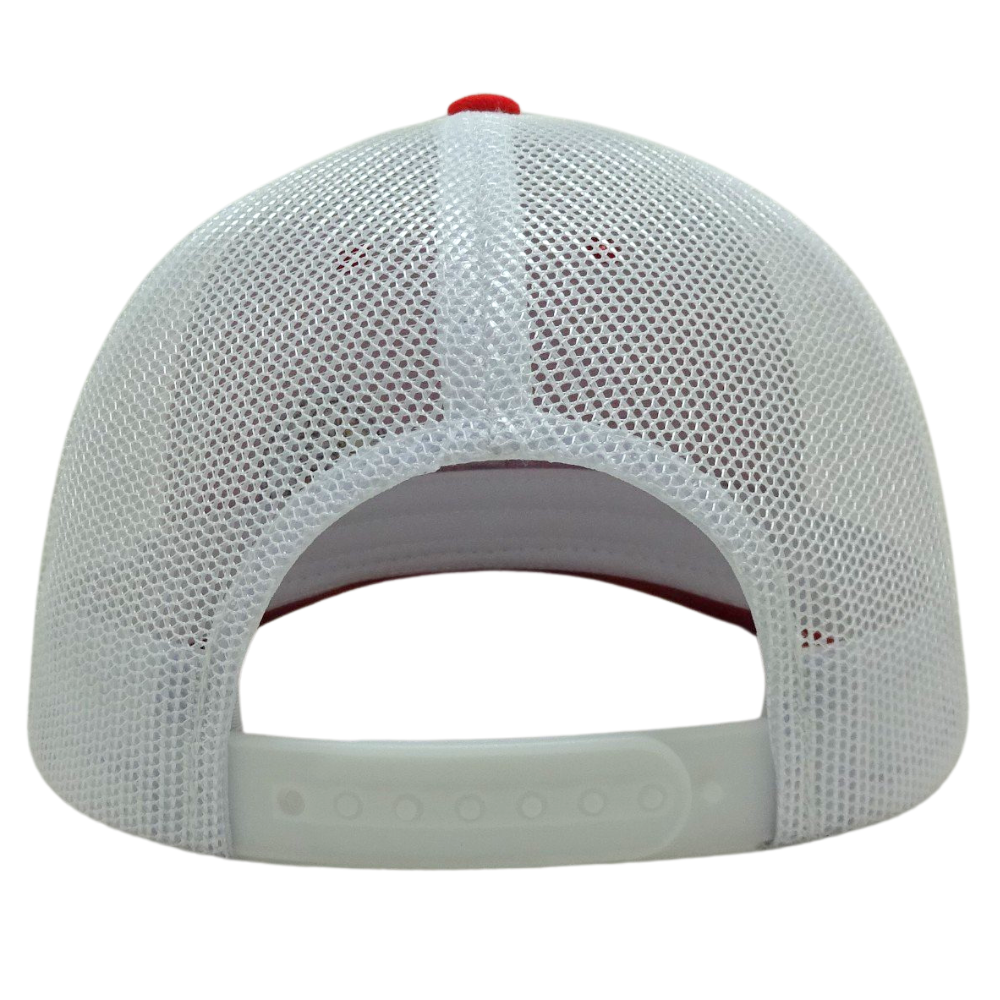 Embroidered Red Trucker Hat 6 Panel Cartoon Pattern Structured Cap White Mesh Plastic Single Breasted Buckle High Quality Unisex 7