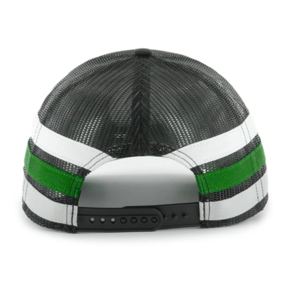 Embroidered Side Stripes Trucker Hats 6 Panel Structured Adjustable Plastic Single Row Buckle Snapback Closure Breathable Mesh 3