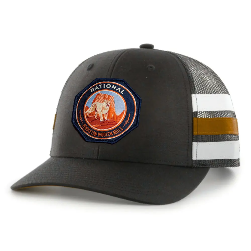 Embroidered Side Stripes Trucker Hats 6 Panel Structured Adjustable Plastic Single Row Buckle Snapback Closure Breathable Mesh 4