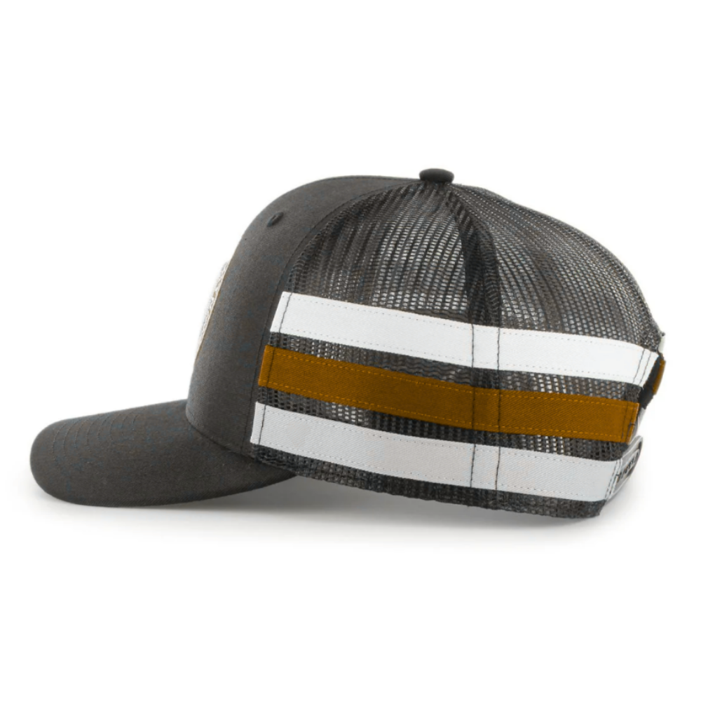 Embroidered Side Stripes Trucker Hats 6 Panel Structured Adjustable Plastic Single Row Buckle Snapback Closure Breathable Mesh 5