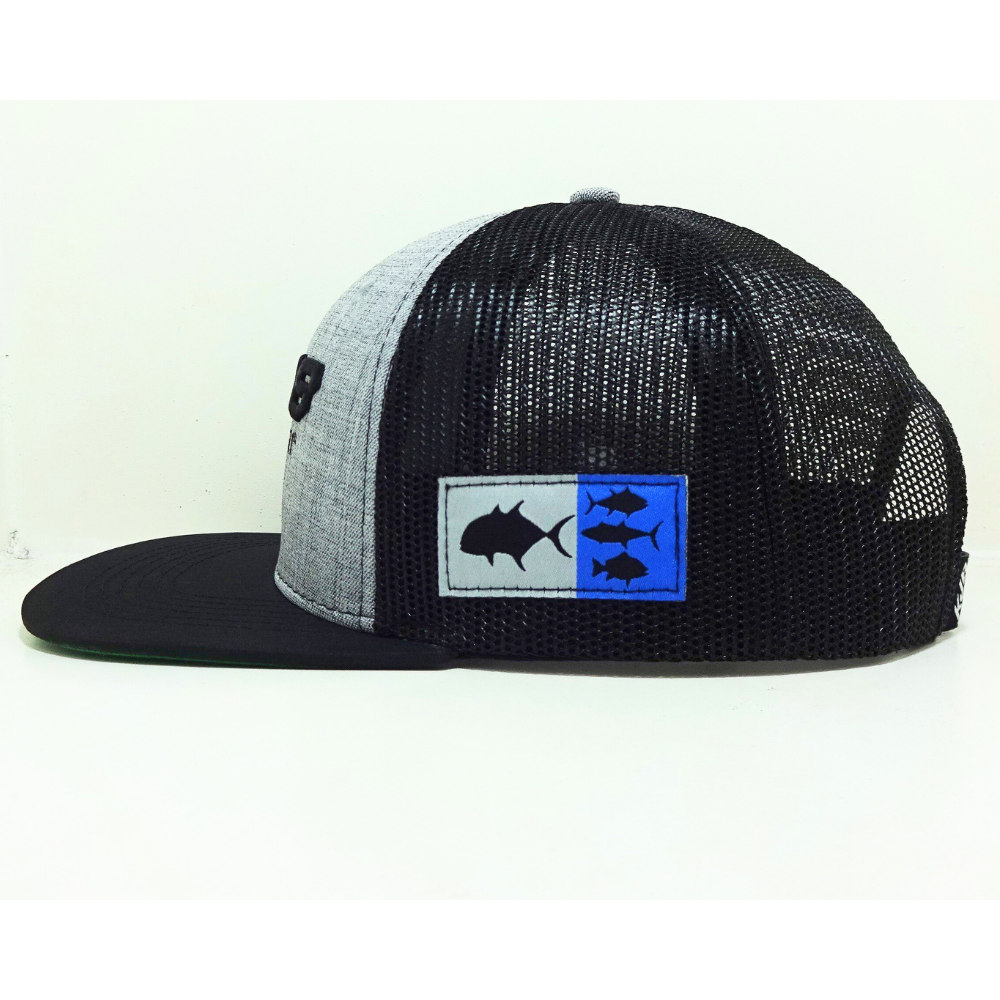 Embroidered Snapback Trucker Hats 6 Panel Structured Caps Custom Underbrim Color Gray/Black Printed Inner Tapes Snapback Closure 3