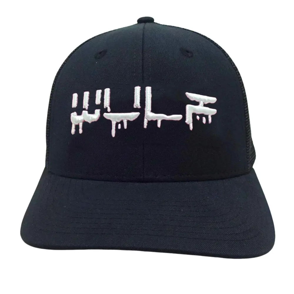 Embroidered Trucker Hats 6 Panel Structured Caps on Front and  Logo Left Side Solid Color Black Printed Inner Tapes for All Ages 2