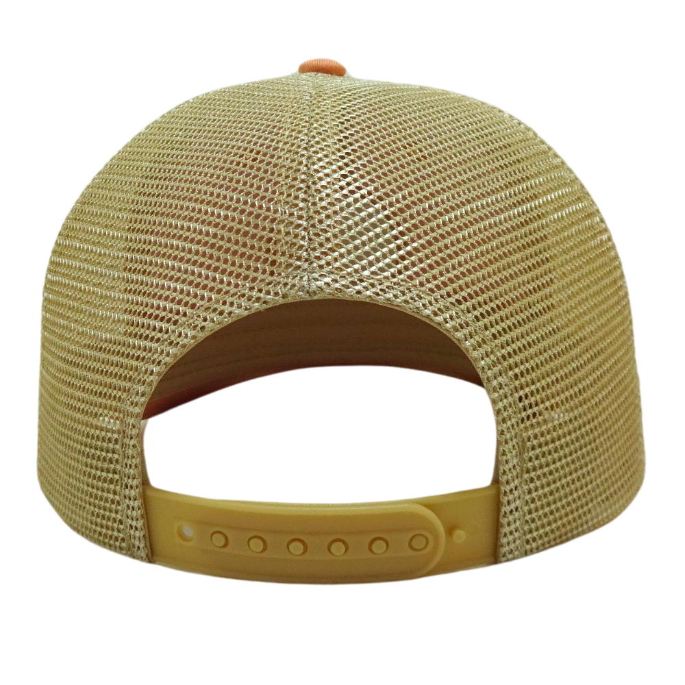 Embroidered Trucker Hats 6 Panels Structured Caps Orange Slightly Curved Brim Custom Label on Sweatband Single Snapback Closure 7