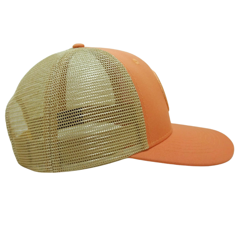 Embroidered Trucker Hats 6 Panels Structured Caps Orange Slightly Curved Brim Custom Label on Sweatband Single Snapback Closure 5