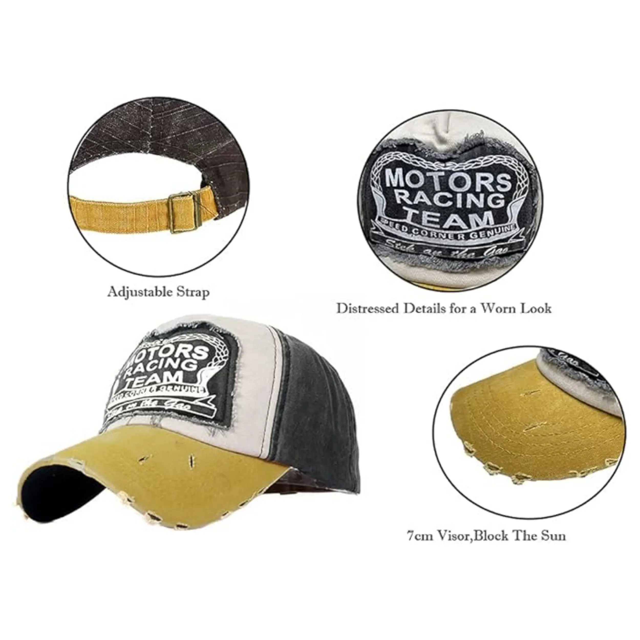 Embroidered Unstructured Baseball 6 Panel Cap Vintage Washed Distressed Baseball Cap With Buckle 4