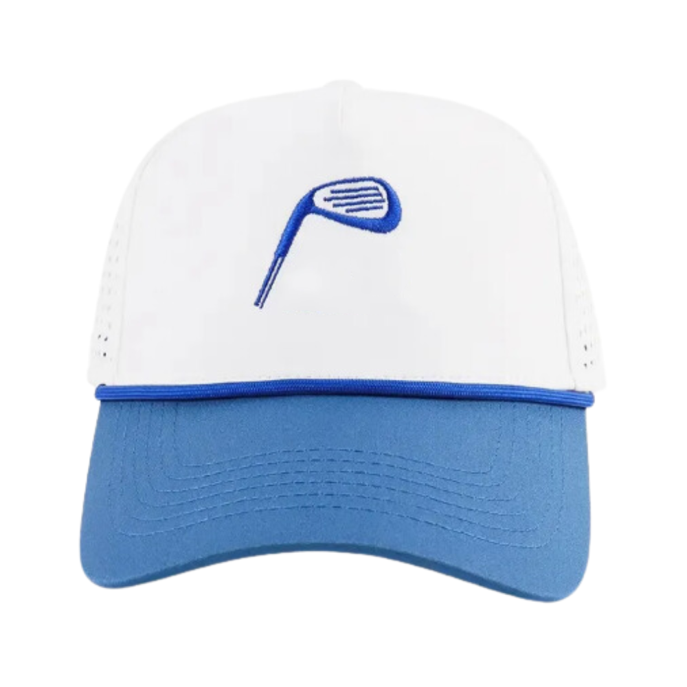 Embroidered Waterproof Laser Cut Hole Perforated Rope Caps 5 Panel Structured 2 Colors Golf Item Printed Inner Tape Snapback Tag