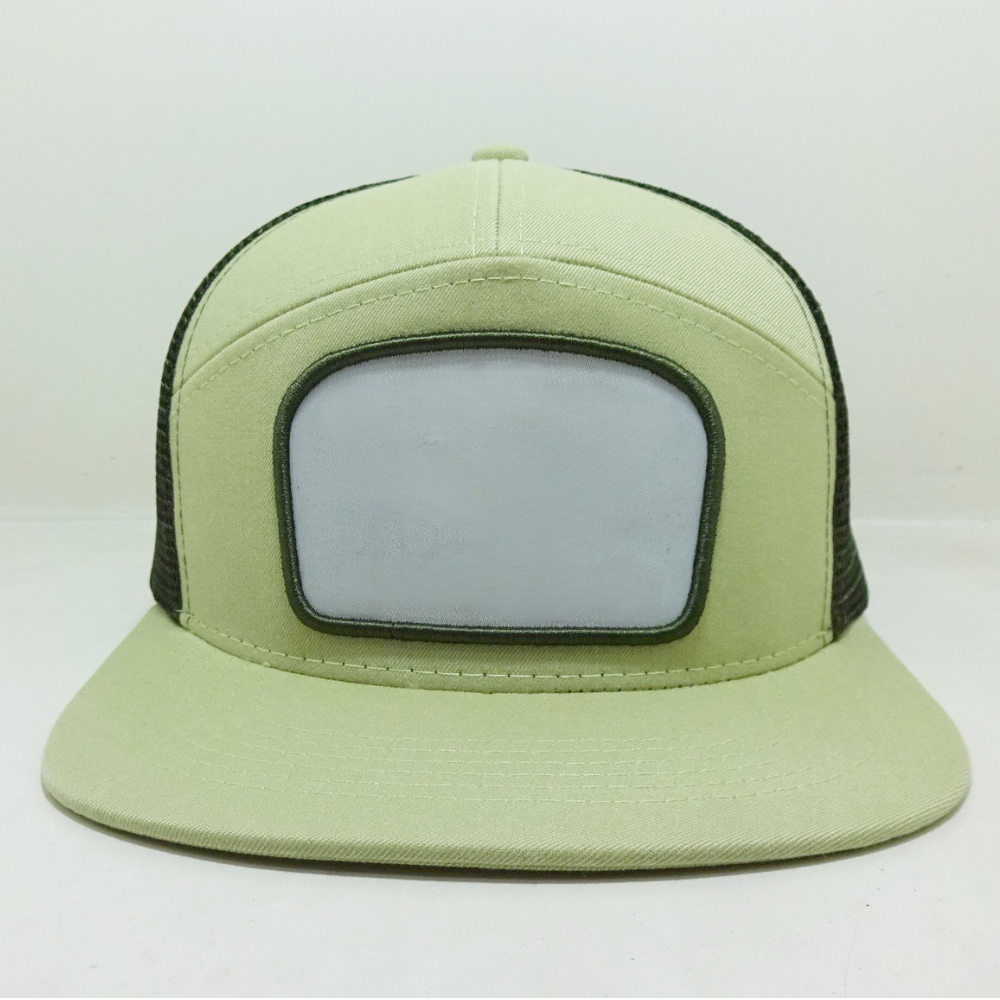 Embroidered/Woven Patch 7 Panel Trucker Hats Flat Bill Custom Private Label On Sweatband Adjustable Snapback Closure Vietnam OEM 2