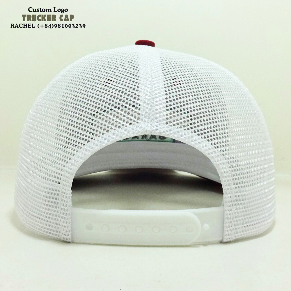 Embroidered/Woven Patch Trucker Hat 6 Panels Curved Brim Red/White Structured Gorras Caps Slightly Curved Brim Snapback Closure 6